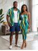 African Printed Matching Couple Outfit Curve Colorblock Hawaiian Set -  