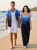 Tenue de plage hawaïenne assortie pour couples avec imprimé fleurs ombré et pois clairs - Bleu profond 