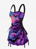 Ensemble Tie-Dye Ombré Galaxie Lune Chauve-Souris Imprimé Halloween pour Couples - Pourpre  