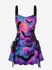 Ensemble Tie-Dye Ombré Galaxie Lune Chauve-Souris Imprimé Halloween pour Couples - Pourpre  