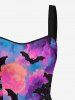 Ensemble Tie-Dye Ombré Galaxie Lune Chauve-Souris Imprimé Halloween pour Couples - Pourpre  