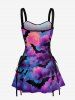 Ensemble Tie-Dye Ombré Galaxie Lune Chauve-Souris Imprimé Halloween pour Couples - Pourpre  