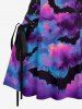 Ensemble Tie-Dye Ombré Galaxie Lune Chauve-Souris Imprimé Halloween pour Couples - Pourpre  