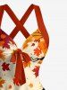 Tenue assortie à imprimé Halloween : citrouille, chat, fantôme et feuilles d'érable pour couples - Orange 