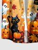 Tenue assortie à imprimé Halloween : citrouille, chat, fantôme et feuilles d'érable pour couples - Orange 