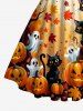 Tenue assortie à imprimé Halloween : citrouille, chat, fantôme et feuilles d'érable pour couples - Orange 