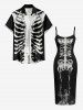 Halloween Skeleton Print Matching Outfit For Couples -  