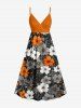 Tenue de plage hawaïenne assortie pour couples à imprimé fleurs et feuilles - Orange 