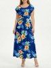 Robe trapèze à imprimé feuille tropicale et fleur d'hibiscus Hawaii - Cadetblue XXS