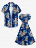 Robe trapèze à imprimé feuille tropicale et fleur d'hibiscus Hawaii - Cadetblue XXS