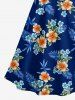 Robe trapèze à imprimé feuille tropicale et fleur d'hibiscus Hawaii - Cadetblue XXS