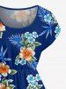 Robe trapèze à imprimé feuille tropicale et fleur d'hibiscus Hawaii - Cadetblue XXS
