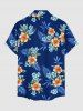 Hawaii Tropical Leaf Hibiscus Flower Print Button Pocket Shirt For Men -  