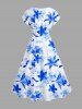 Robe midi Hawaii à imprimé aquarelle fleurs et épaules tombantes - Bleu 1X