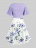 Robe style cottagecore grande taille avec haut court plongeant torsadé et bretelles spaghetti à imprimé floral 3D - Pourpre  2X | US 18-20
