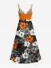 Robe camisole surplice à imprimé fleurs et feuilles Hawaii - Orange S