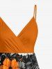 Robe camisole surplice à imprimé fleurs et feuilles Hawaii - Orange S