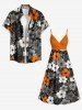 Robe camisole surplice à imprimé fleurs et feuilles Hawaii - Orange S