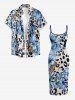 Robe imprimé léopard et fleurs Hawaii - Bleu clair 1X