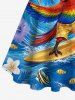 Robe en A boutonnée imprimé Hawaii perroquet skateboard vagues de mer cocotier fleur avec ceinture amovible - Pers L