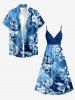 Tropical Leaf Hibiscus Flower Print Hawaii Surplice A Line Dress -  
