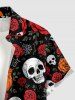Halloween Skulls Rose Flower Pumpkin Spider Web Print Button Pocket Shirt For Men -  