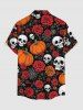 Halloween Skulls Rose Flower Pumpkin Spider Web Print Button Pocket Shirt For Men -  