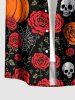 Halloween Skulls Rose Flower Pumpkin Spider Web Print Button Pocket Shirt For Men -  