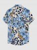Chemise homme à imprimé léopard et fleurs Hawaii avec poche boutonnée - Bleu clair 3XL