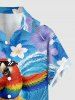 Perroquet Skateboard Vagues Cocotier Fleurs Imprimé Hawaii Chemise à boutons et poche pour hommes - Pers 3XL
