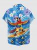 Perroquet Skateboard Vagues Cocotier Fleurs Imprimé Hawaii Chemise à boutons et poche pour hommes - Pers 3XL