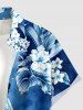 Chemise hawaïenne pour homme à imprimé feuilles tropicales et fleurs d'hibiscus, avec boutons et poche - Bleu 6XL