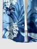 Chemise hawaïenne pour homme à imprimé feuilles tropicales et fleurs d'hibiscus, avec boutons et poche - Bleu 6XL