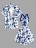 Robe débardeur Hawaï à imprimé crâne, cocotier, fleur et feuille, bretelles croisées et nœud - Bleu profond XL