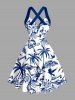 Robe débardeur Hawaï à imprimé crâne, cocotier, fleur et feuille, bretelles croisées et nœud - Bleu profond XL