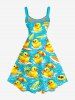 Robe Débardeur Hawaii Imprimé Canard, Vagues de Mer et Cocotiers (Bretelles Réglables) - Turquoise 1X