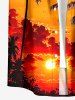 Coconut Tree Sun Cloud Print Buttons Pocket Hawaii Shirt For Men -  