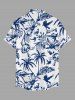 Chemise hawaïenne pour hommes à imprimé crâne, cocotier, fleur et feuille, avec boutons et poche - Bleu profond L
