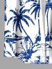 Chemise hawaïenne pour hommes à imprimé crâne, cocotier, fleur et feuille, avec boutons et poche - Bleu profond L