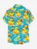 Chemise hawaïenne pour hommes à imprimé canard, vagues marines et cocotier, avec boutons et poche - Turquoise L