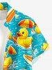 Chemise hawaïenne pour homme à imprimé canard, vagues et cocotier, avec boutons et poche - Turquoise 4XL