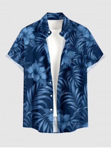Chemise hawaïenne pour homme à imprimé fleur d'hibiscus et feuilles tropicales, avec boutons et poche