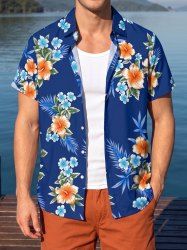 Hawaii Tropical Leaf Hibiscus Flower Print Button Pocket Shirt For Men -  