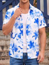 Chemise hawaïenne pour homme à imprimé aquarelle de fleurs, avec boutons et poche - Bleu S