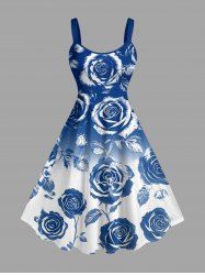 Rose Flower Leaf Ombre Print Hawaii Tank Dress(Adjustable Shoulder Strap) -  