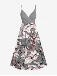 Flowers Leaf Print Surplice Hawaii Cami Dress -  