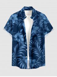 Chemise hawaïenne pour homme à imprimé fleur d'hibiscus et feuilles tropicales, avec boutons et poche - Bleu profond 6XL