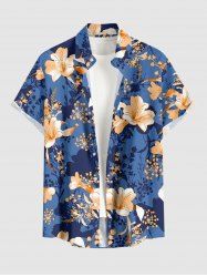 Chemise homme à imprimé floral feuillage hawaïen, boutons et poche - Bleu S