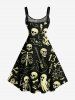Tenue assortie pour couples à motifs de crânes, squelette, guitare, fantôme et chauve-souris d'Halloween - Noir 