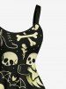 Tenue assortie pour couples à motifs de crânes, squelette, guitare, fantôme et chauve-souris d'Halloween - Noir 